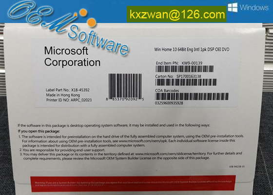 Paquete del OEM de Windows 10 en línea de la activación favorable, caja del OEM del hogar de Windows 10