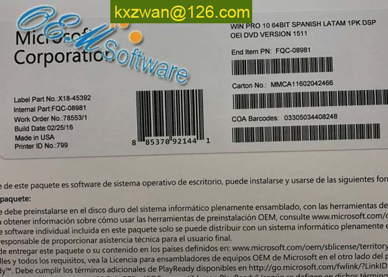 Caja dominante de la favorable del OEM de Windows 10 de la lengua española de la llave activación de la venta al por menor